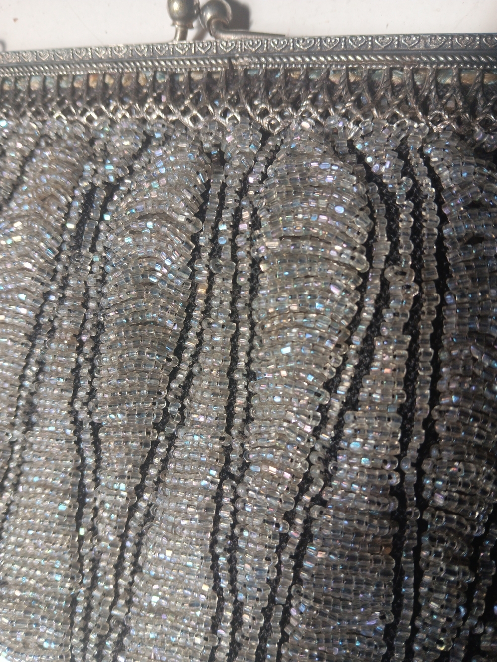 Antique 1910 Edwardian Glass Beaded Evening Purse Handbag 7x6 Art Deco VTG - Picture 2 of 3